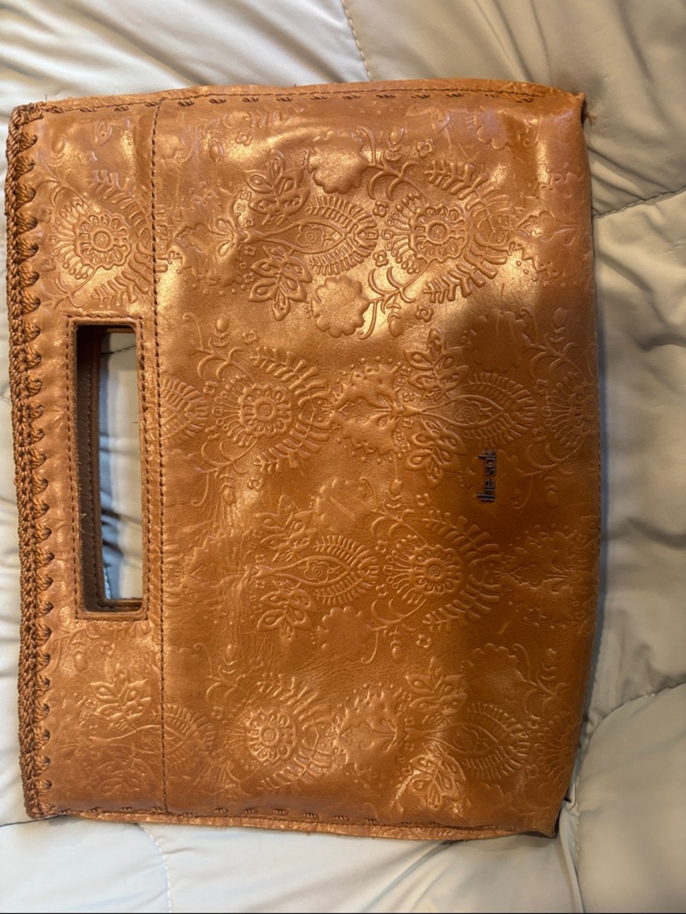 The Sak Embossed Floral Leather Tote Clutch in Cognac